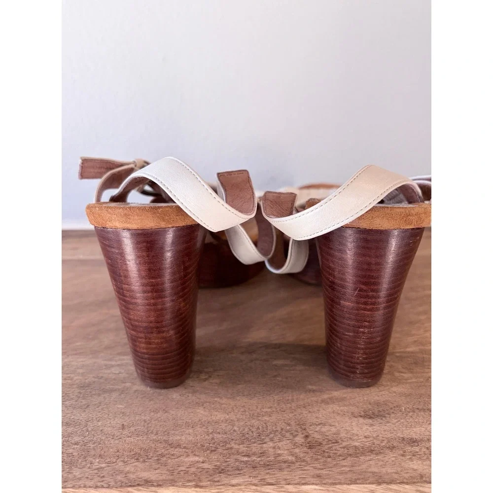 Biviel Italian‎ Cream Leather Pleated Platform Block Heel Slingback Sandals 39
